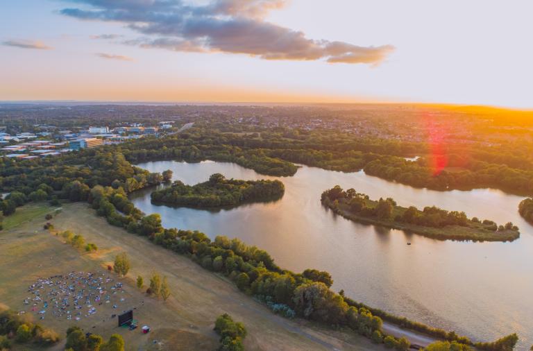 Drone photograph of Dinton lake