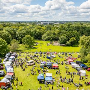 Drone photograph of an event in a field